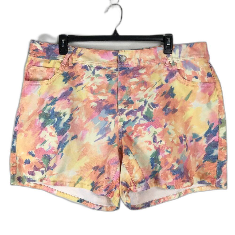 Lane Bryant Mid-Rise Watercolor Floral Shorts Women's Plus Size 24 Stretch Denim